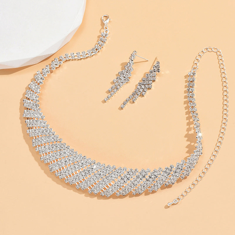 Luxurious Solid Color Rhinestone Plating Silver Plated Jewelry Set