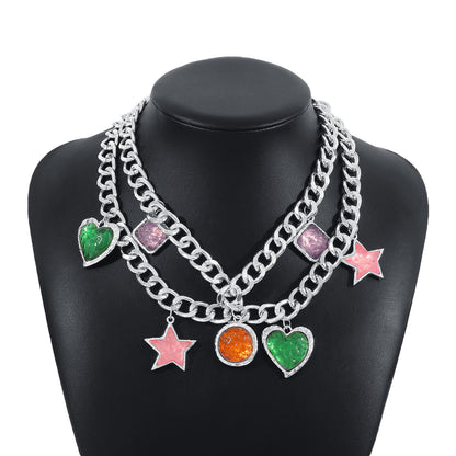 1 Piece Fashion Star Heart Shape Arylic Alloy Aluminum Plating Rhinestones Women's Layered Necklaces