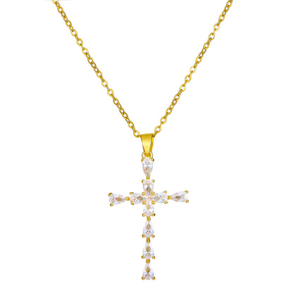 1 Piece Vintage Style Cross Stainless Steel Inlay Diamond Pendant Necklace