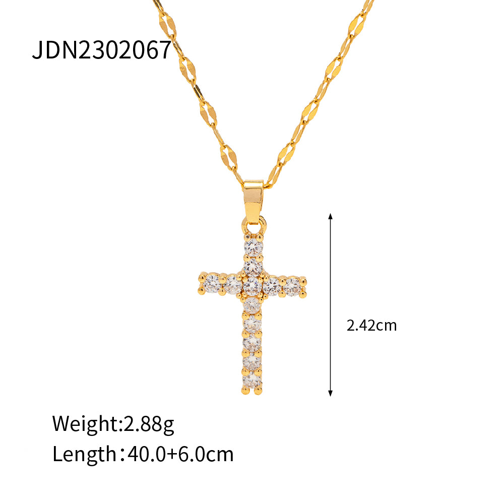 1 Piece Ins Style Cross Stainless Steel Plating Inlay Zircon Pendant Necklace