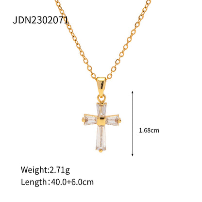 1 Piece Fashion Cross Stainless Steel Plating Inlay Zircon Pendant Necklace