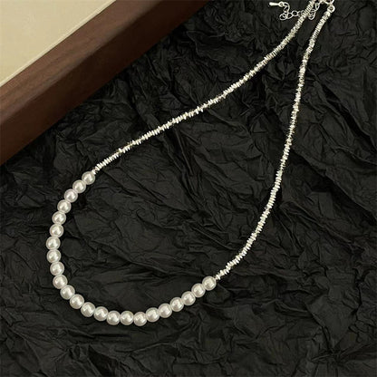 Retro Geometric Silver Plated Inlay Artificial Pearls Women's Necklace 1 Piece