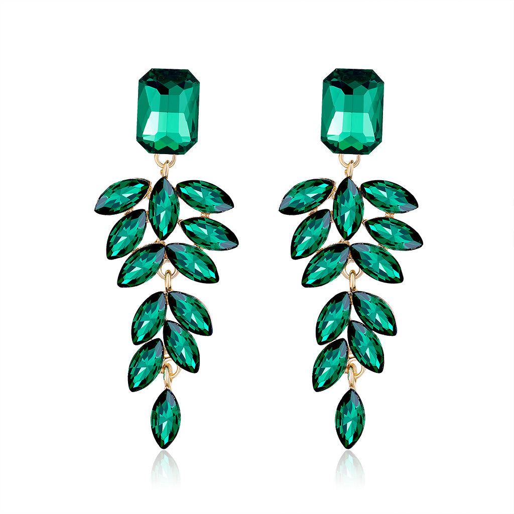 1 Pair Shiny Leaf Square Metal Inlay Rhinestones Glass Women's Drop Earrings