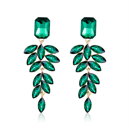 1 Pair Shiny Leaf Square Metal Inlay Rhinestones Glass Women's Drop Earrings