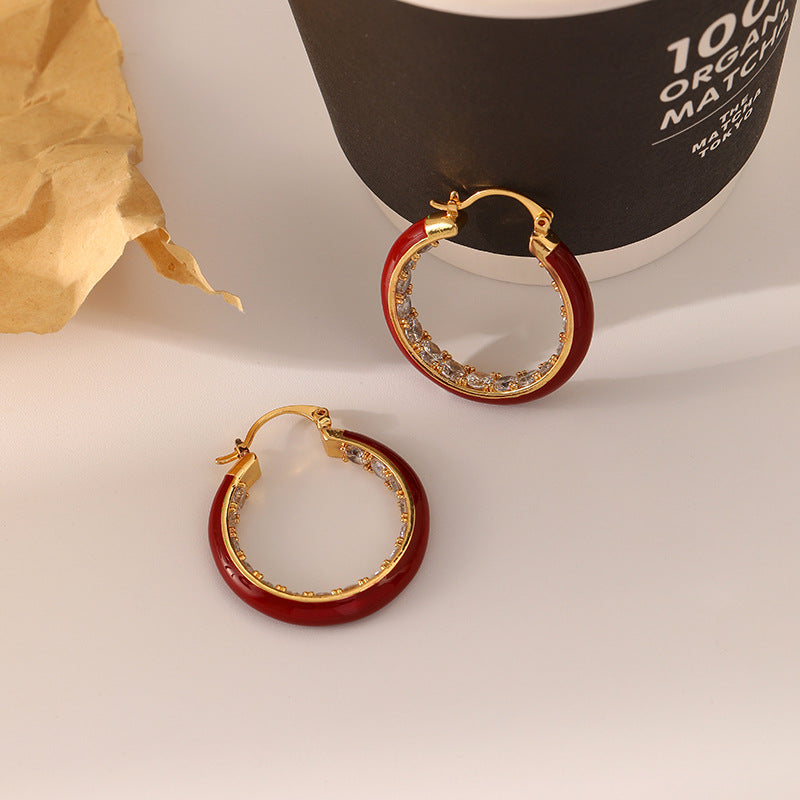 1 Pair Casual Simple Style Circle Copper Brass Enamel Plating Inlay Zircon 18k Gold Plated Hoop Earrings