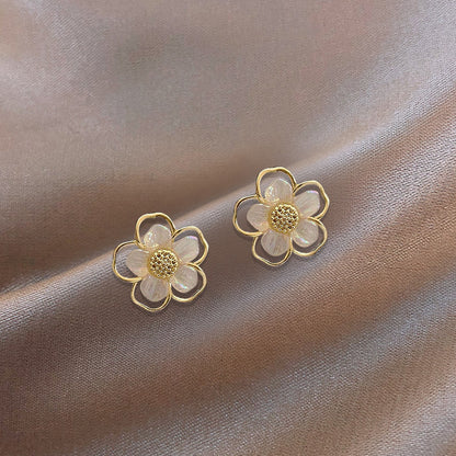 1 Pair Retro Square Oval Flower Alloy Inlay Artificial Pearls Rhinestones Women's Earrings