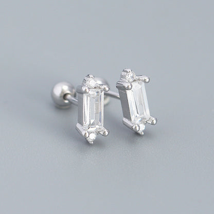 1 Pair Simple Style Square Sterling Silver Plating Inlay Zircon Ear Studs