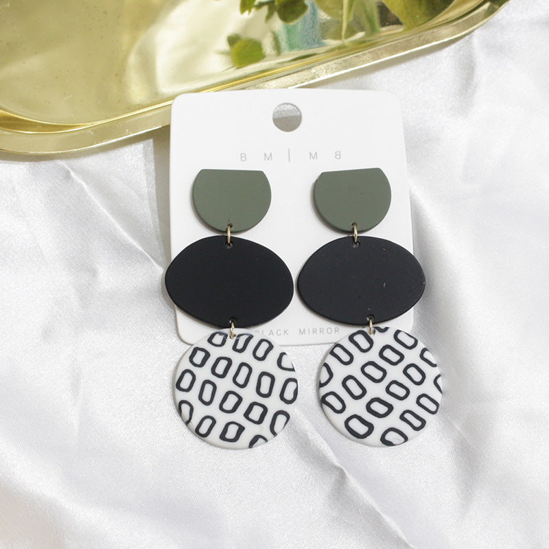 1 Pair Fashion Round Soft Clay Patchwork Women's Drop Earrings