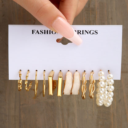 1 Set Fashion Round Square Twist Imitation Pearl Alloy Plating Women's Earrings