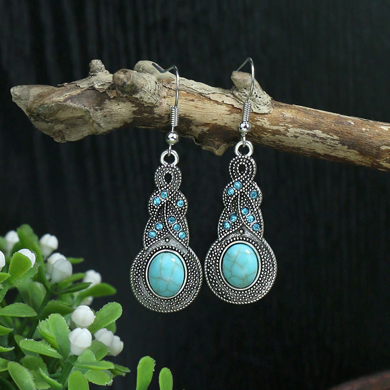 1 Pair Hip-Hop Retro Water Droplets Inlay Zinc Alloy Turquoise Drop Earrings