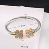 Retro Flower Stainless Steel Natural Stone Rhinestones Bangle In Bulk