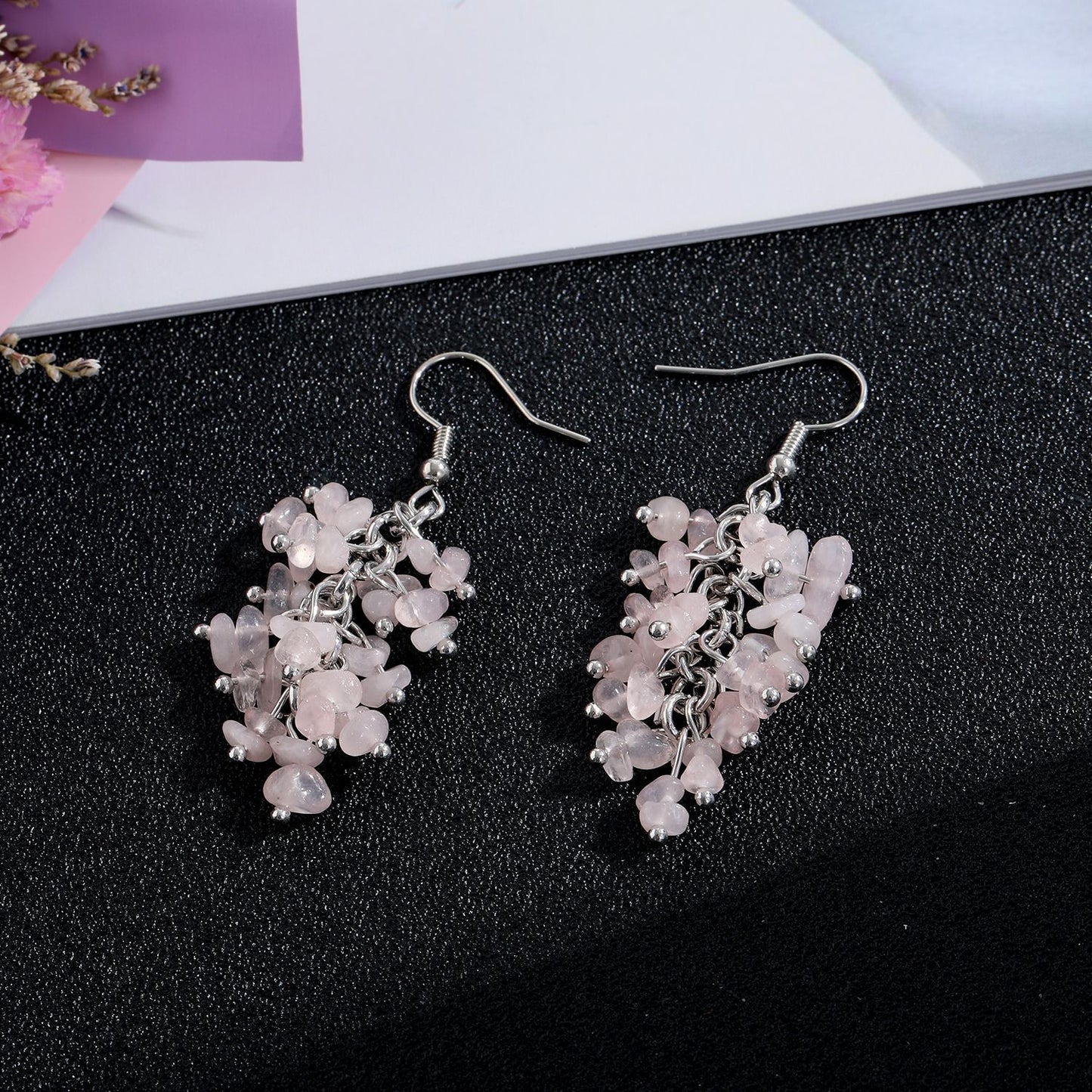 1 Pair Retro Printing Natural Stone Crystal Drop Earrings