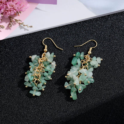 1 Pair Retro Printing Natural Stone Crystal Drop Earrings