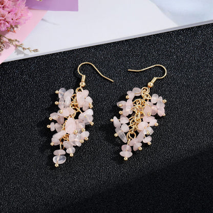 1 Pair Retro Printing Natural Stone Crystal Drop Earrings