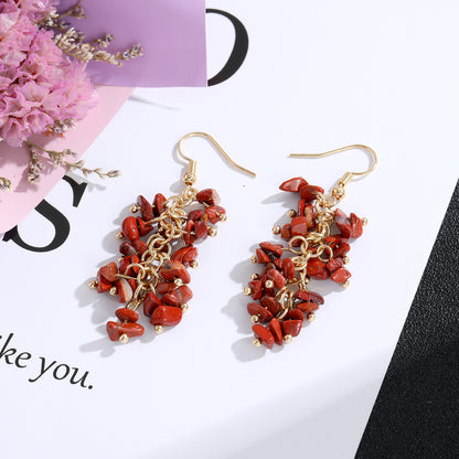 1 Pair Retro Printing Natural Stone Crystal Drop Earrings