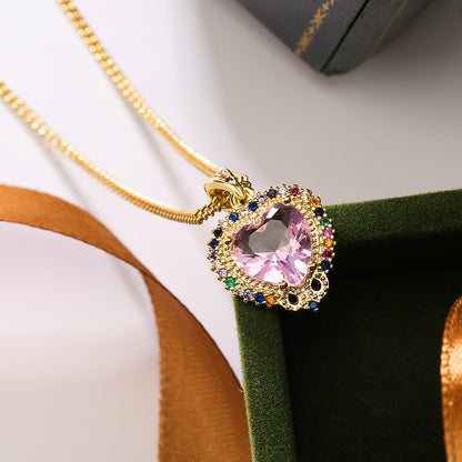 1 Piece Fashion Heart Shape Copper Inlay Zircon Pendant Necklace