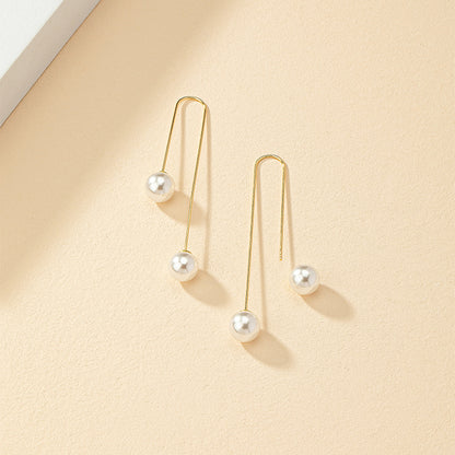 1 Pair Fashion U Shape Pearl Alloy Drop Earrings