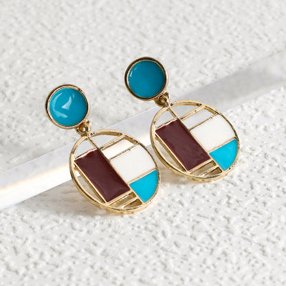 1 Pair Fashion Round Color Block Alloy Enamel Plating Hollow Out Women's Drop Earrings