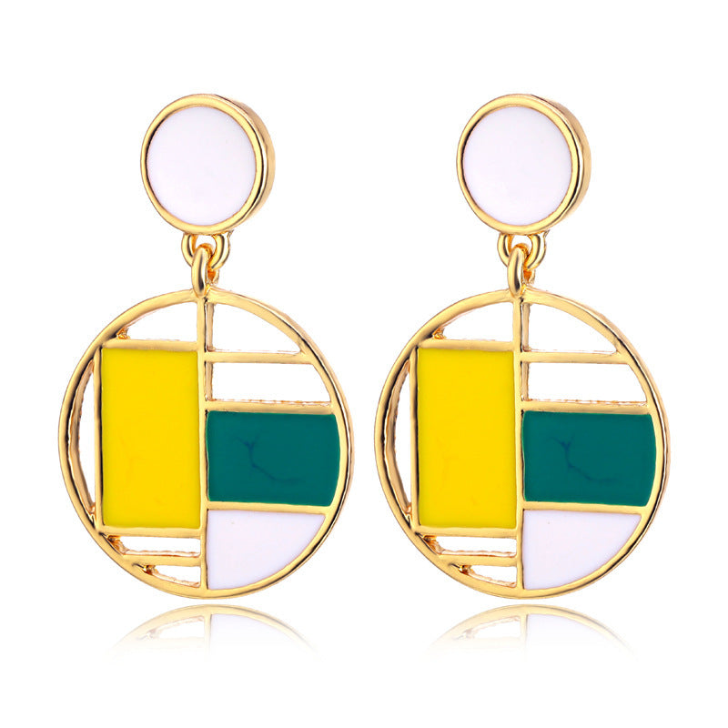 1 Pair Fashion Round Color Block Alloy Enamel Plating Hollow Out Women's Drop Earrings