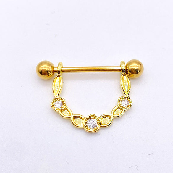 Fashion Leaf Star Wings Stainless Steel Inlaid Zircon Nipple Ring 1 Piece