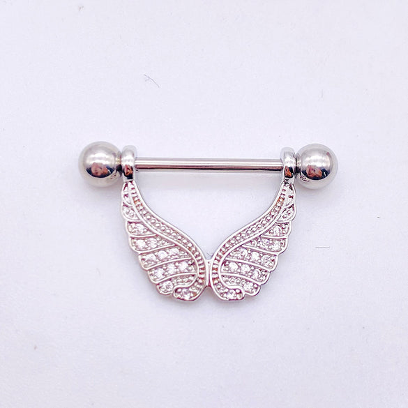 Fashion Leaf Star Wings Stainless Steel Inlaid Zircon Nipple Ring 1 Piece