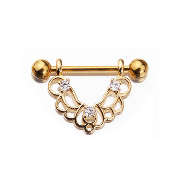 Fashion Leaf Star Wings Stainless Steel Inlaid Zircon Nipple Ring 1 Piece