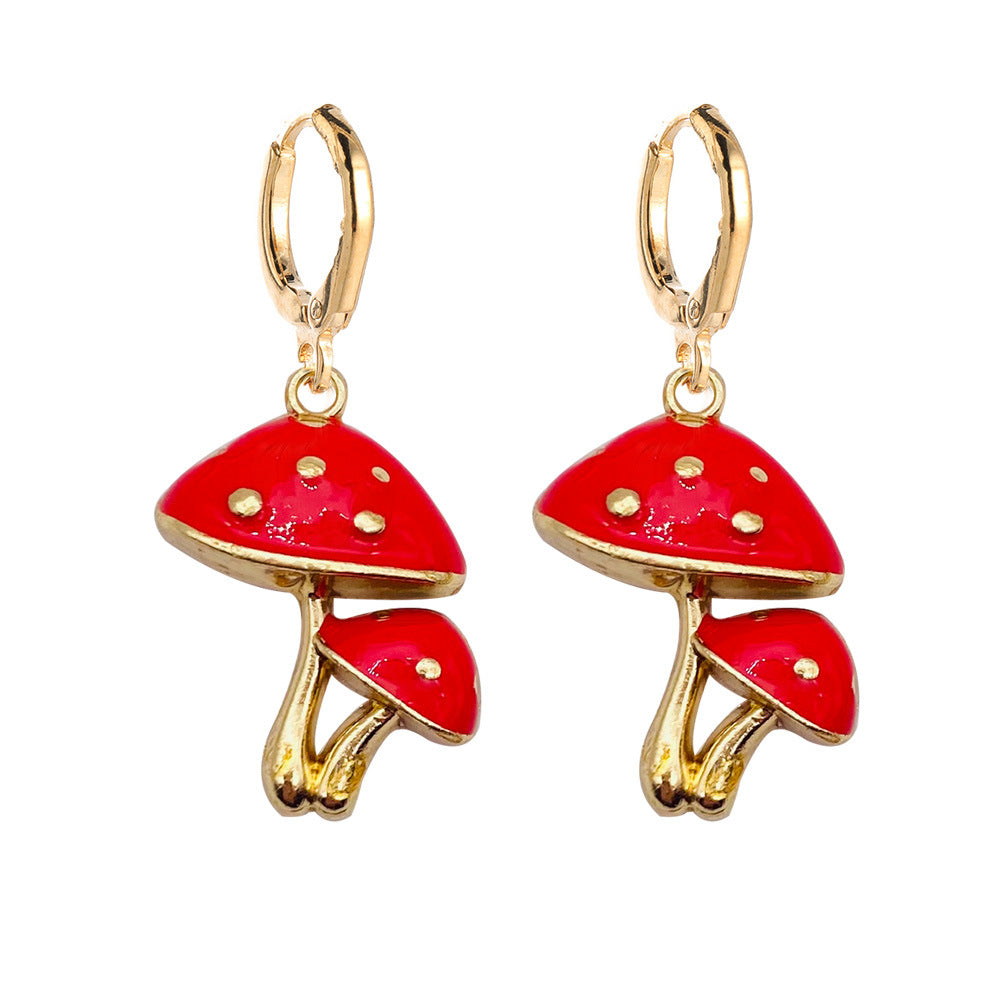 Cute Mushroom Metal Enamel Women's Drop Earrings