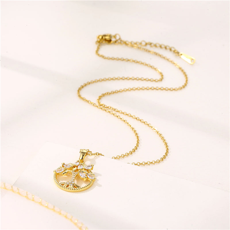 Shiny Tree Stainless Steel Brass 18k Gold Plated Gold Plated Zircon Pendant Necklace In Bulk