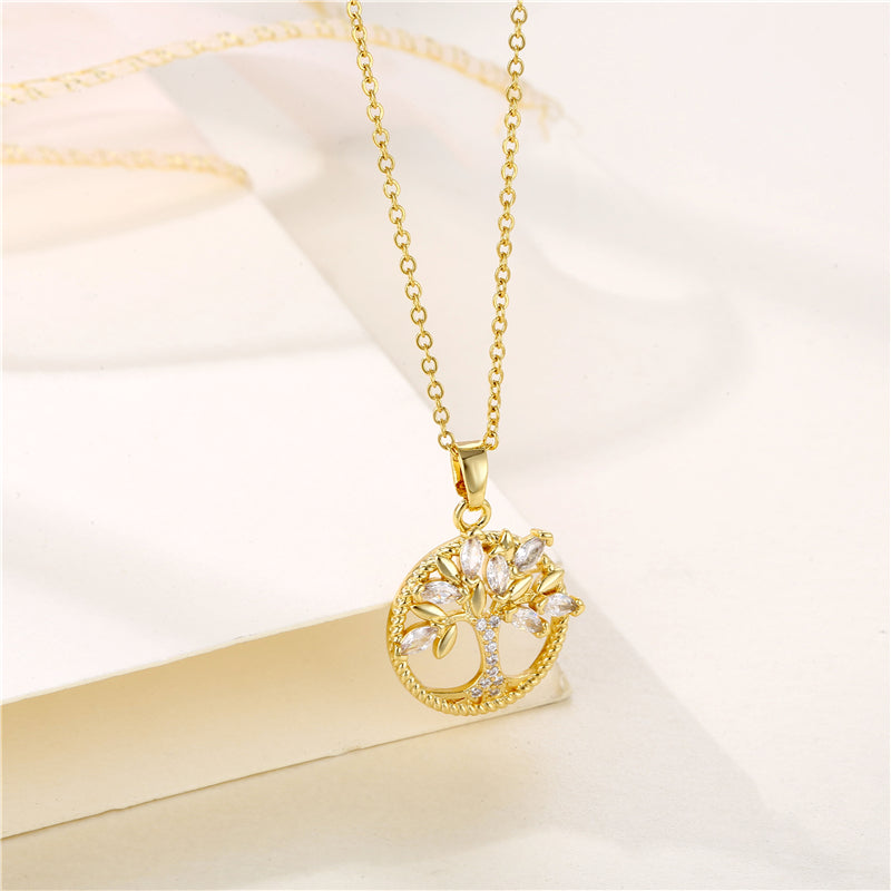 Shiny Tree Stainless Steel Brass 18k Gold Plated Gold Plated Zircon Pendant Necklace In Bulk