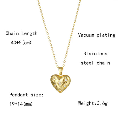 201 Stainless Steel Brass 18K Gold Plated Shiny Plating Inlay Cross Water Droplets Heart Shape Zircon Pendant Necklace