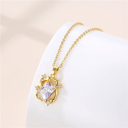 1 Piece Fashion Rectangle Stainless Steel Brass Plating Inlay Zircon Pendant Necklace