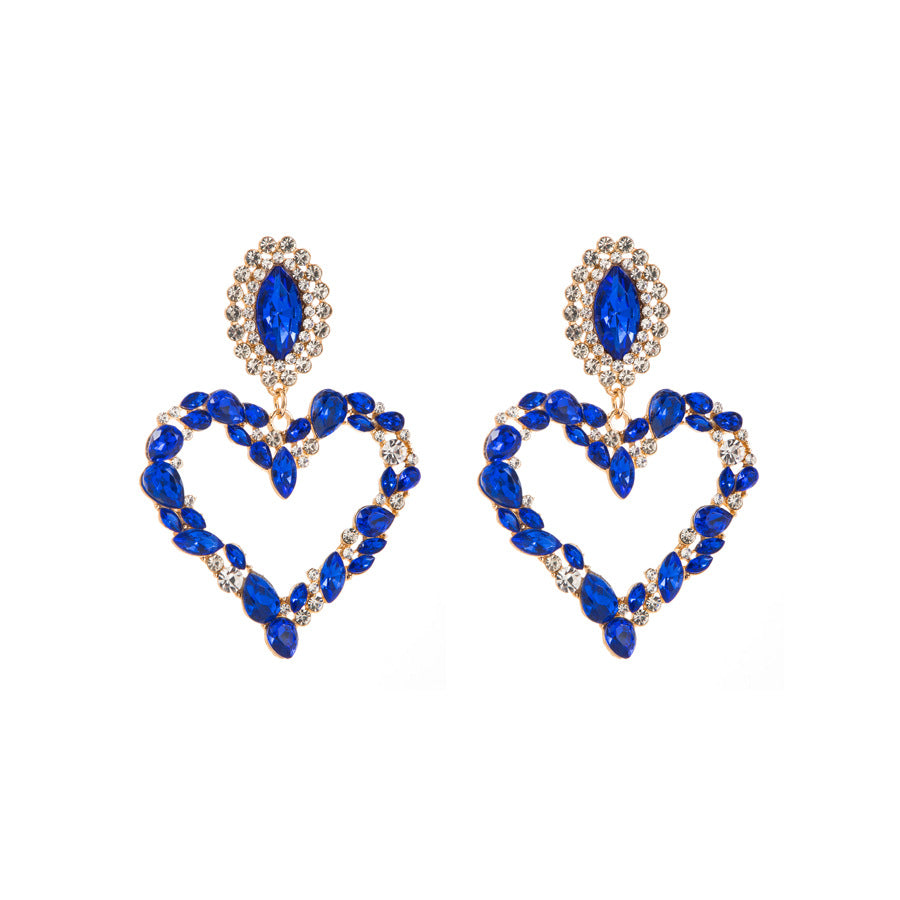 1 Pair Sweet Simple Style Heart Shape Hollow Out Inlay Alloy Rhinestones Drop Earrings