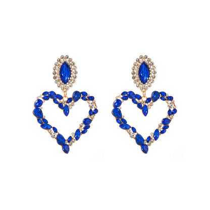 1 Pair Sweet Simple Style Heart Shape Hollow Out Inlay Alloy Rhinestones Drop Earrings