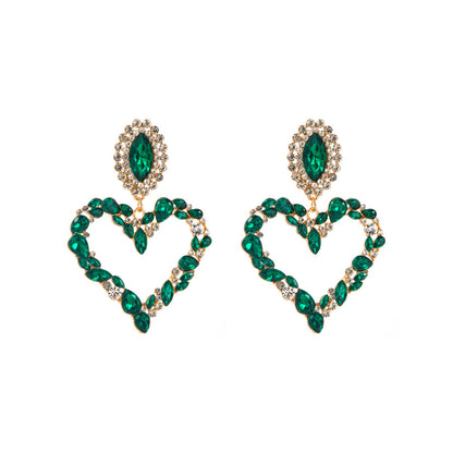 1 Pair Sweet Simple Style Heart Shape Hollow Out Inlay Alloy Rhinestones Drop Earrings