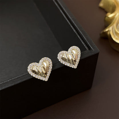 1 Pair Fashion Heart Shape Copper Inlay Zircon Ear Studs