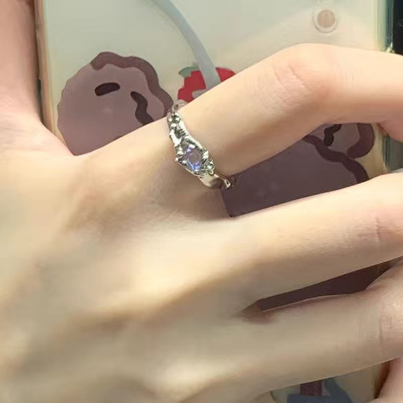 Fashion Waves Alloy Inlay Moonstone Unisex Wave Ring
