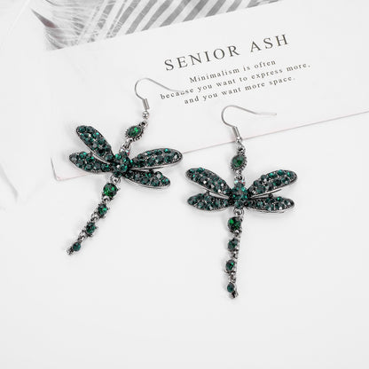 1 Pair Retro Dragonfly Alloy Inlay Rhinestones Women's Drop Earrings