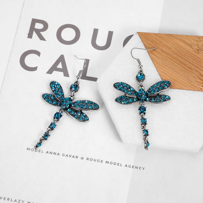 1 Pair Retro Dragonfly Alloy Inlay Rhinestones Women's Drop Earrings