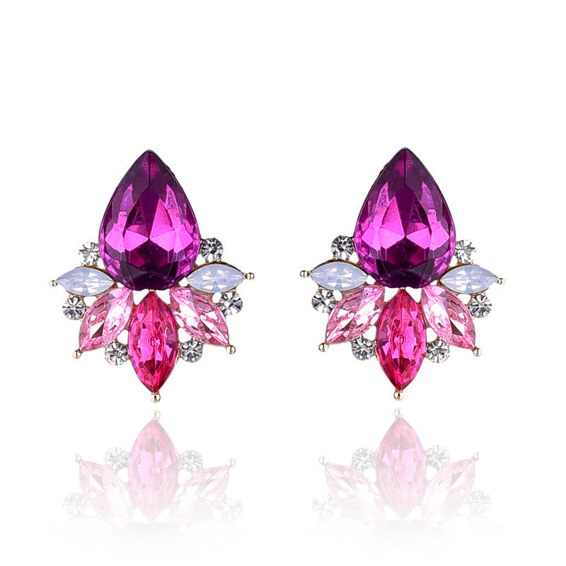 1 Pair Glam Water Droplets Inlay Alloy Artificial Crystal Drop Earrings