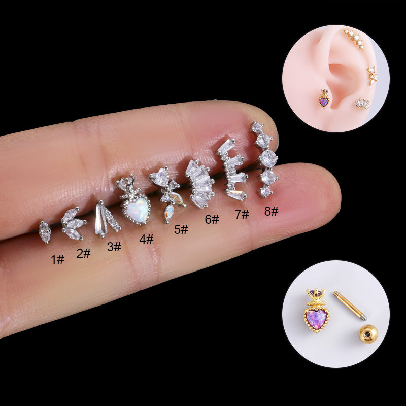 1 Piece Ear Cartilage Rings & Studs Fashion Heart Shape 316 Stainless Steel  Copper Plating Inlay Zircon