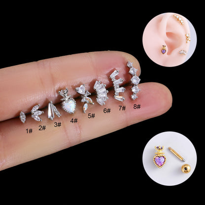 1 Piece Ear Cartilage Rings & Studs Fashion Heart Shape 316 Stainless Steel  Copper Plating Inlay Zircon