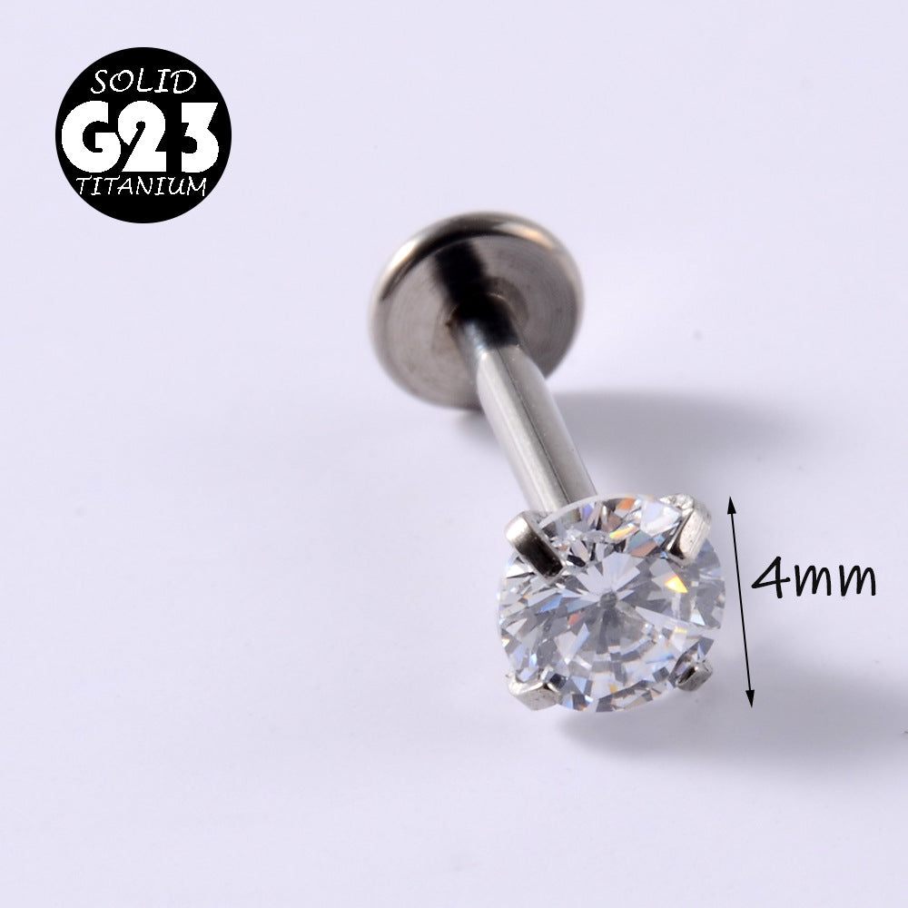 1 Piece Simple Style Flower Titanium Steel Plating Inlay Zircon Lip Stud Ear Studs