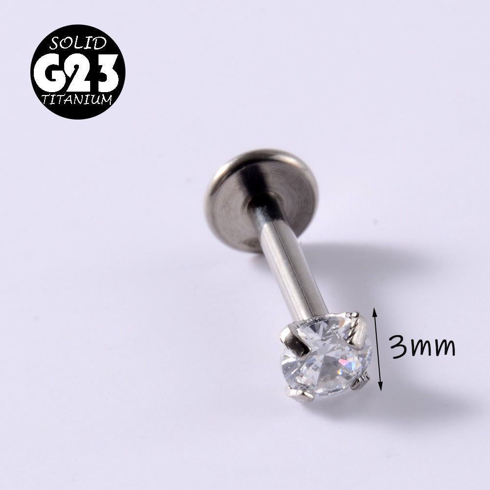 1 Piece Simple Style Flower Titanium Steel Plating Inlay Zircon Lip Stud Ear Studs