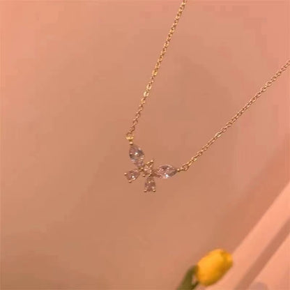 Simple Style Square Flower Bow Knot Alloy Inlay Artificial Pearls Rhinestones Women'S Necklace