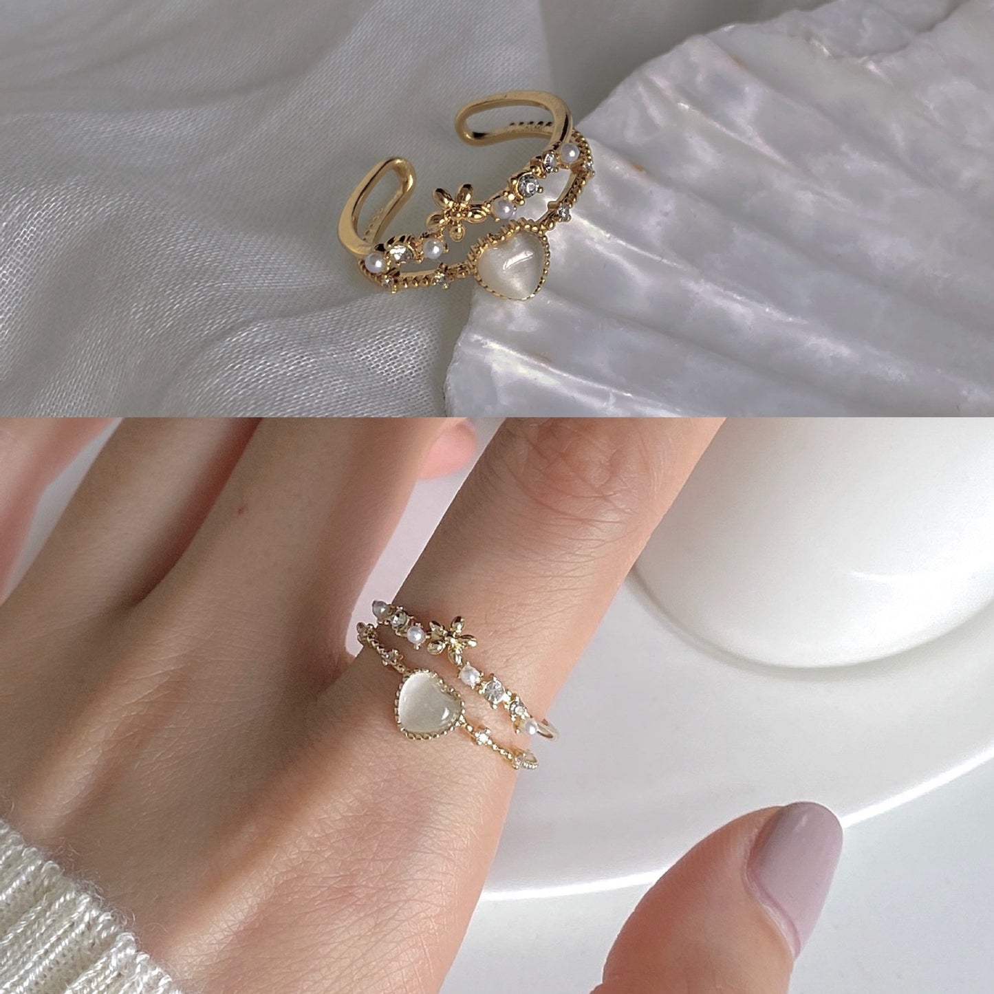 1 Piece Fashion Flower Butterfly Bow Knot Copper Inlay Artificial Pearls Zircon Rings