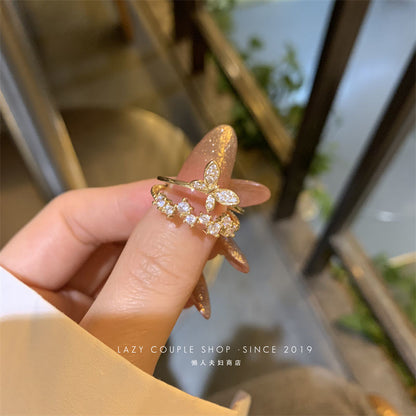 1 Piece Fashion Flower Butterfly Bow Knot Copper Inlay Artificial Pearls Zircon Rings