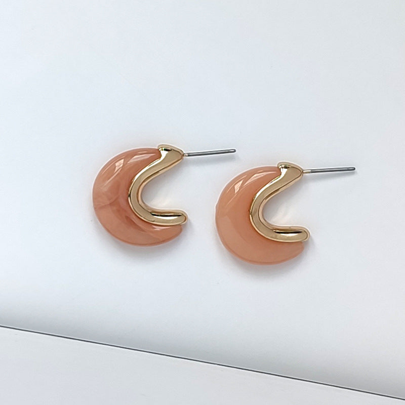 1 Pair Retro C Shape Inlaid Gold Metal Ear Studs