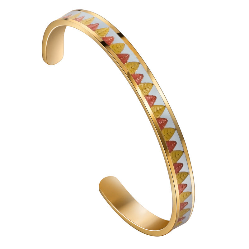 Simple Style Color Block Titanium Steel Enamel Bangle