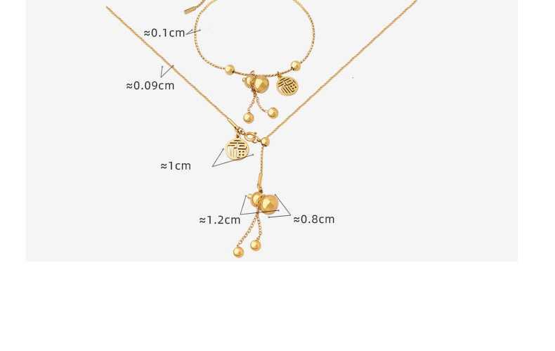 Wholesale Chinoiserie Round Gourd Titanium Steel Plating Hollow Out 18k Gold Plated Bracelets Necklace