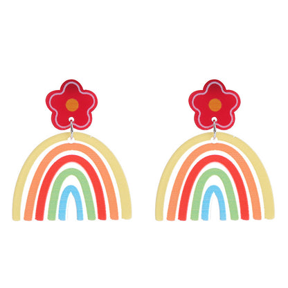 1 Pair Sweet Rainbow Flower Arylic Women's Drop Earrings